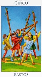 Cinco de Bastos - Arcanos Menores del Tarot - Radiant