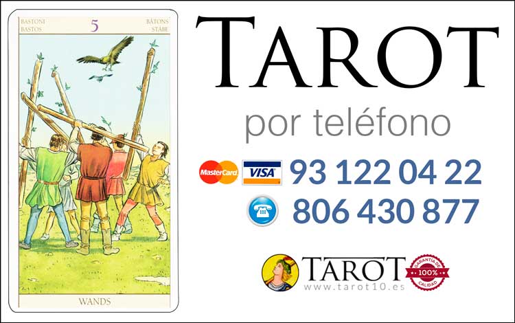 Cinco de Bastos de los Arcanos Menores del Tarot - Tarot por Teléfono