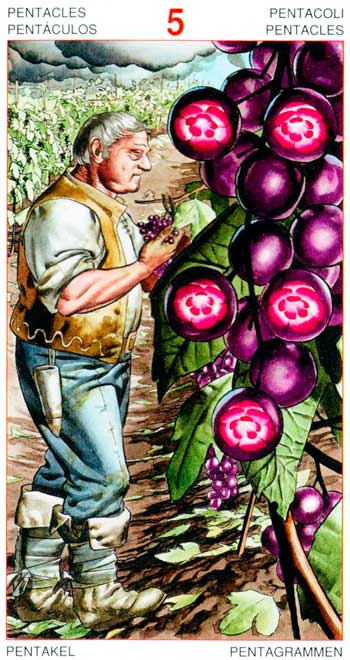 Cinco de Oros - Arcanos Menores - Golden Dawn Tarot