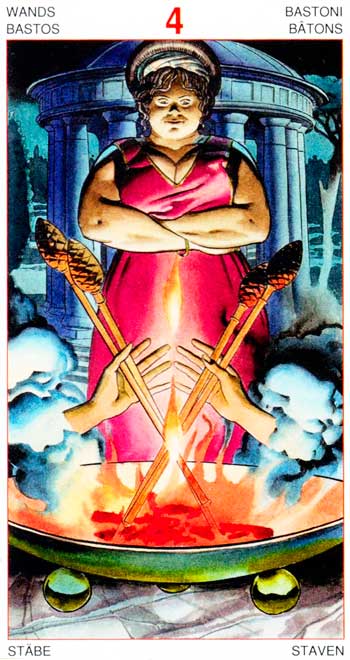 Cuatro de Bastos - Arcanos Menores - Golden Dawn Tarot