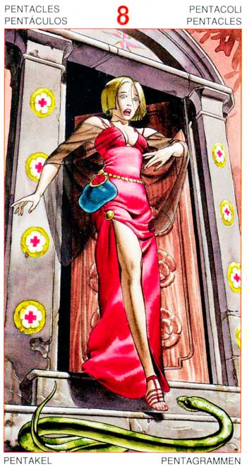 Ocho de Oros - Arcanos Menores - Golden Dawn Tarot