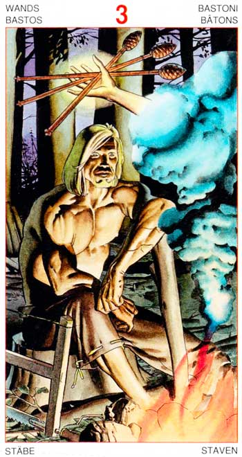 Tres de Bastos - Arcanos Menores - Golden Dawn Tarot