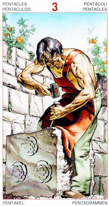 Tres de Oros - Arcanos Menores - Golden Dawn Tarot